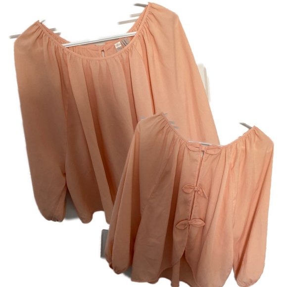 Flowy peach top with bow style back - Picture 2 of 2